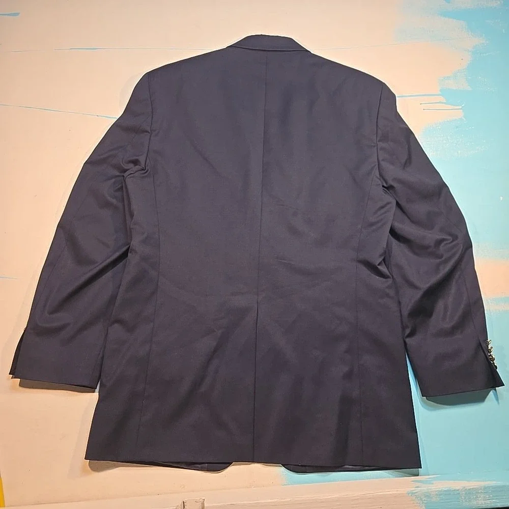 Chaps 41L Navy Wool Blazer Gold Crest Buttons Pure Woolmark Classic 2-Button 90s